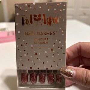 NIP Red Aspen Nail Dashes Sparkle On Darling Rosey Brown Glitter press on nails